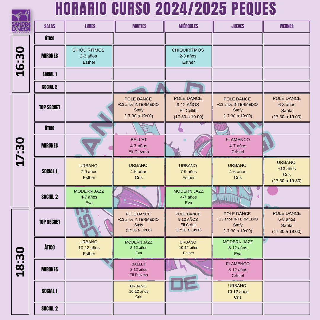 Horarios curso 2024/2025 para los peques